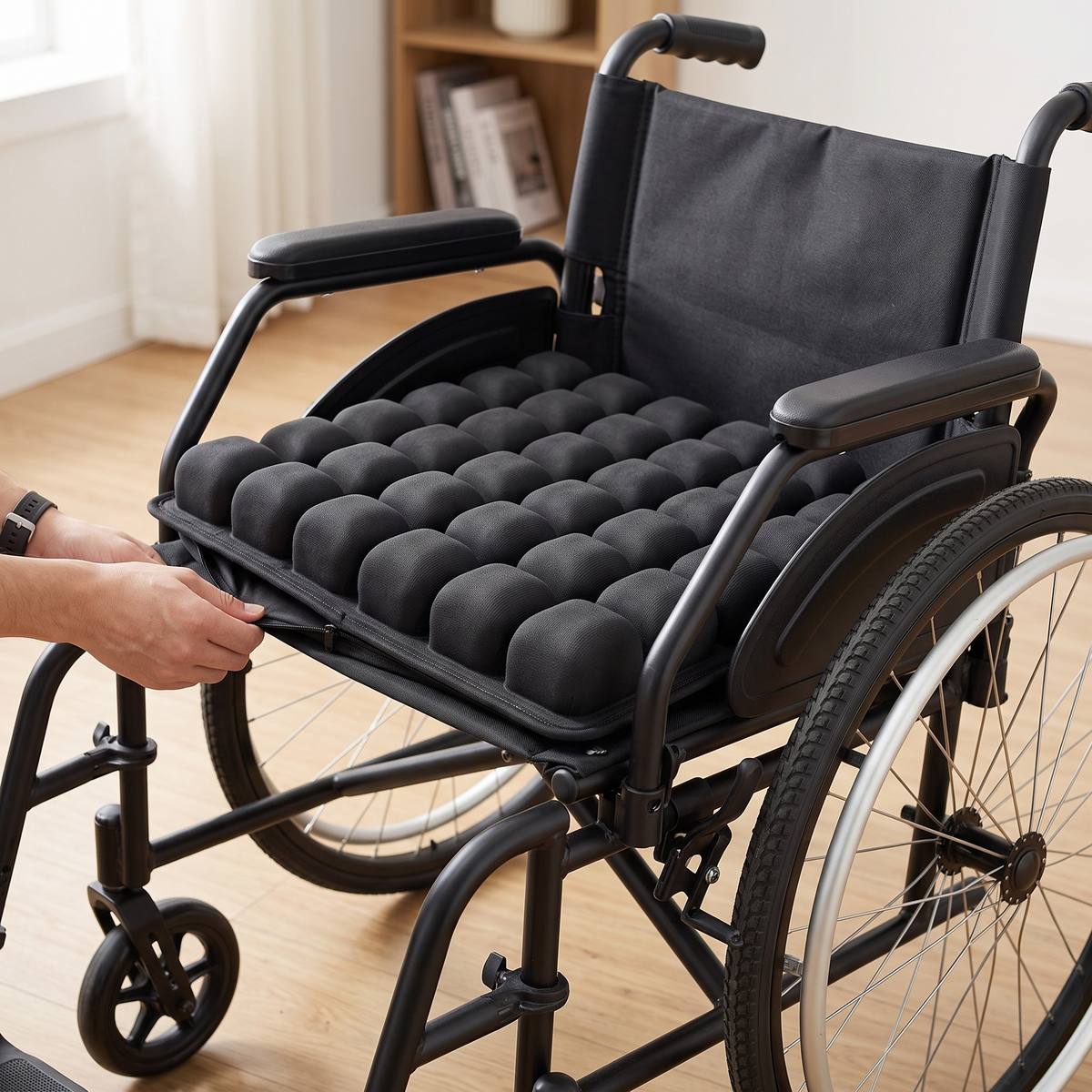 AeroCell cushion fitted to a wheelchair